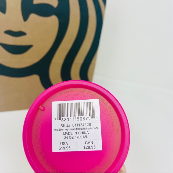 NWT STARBUCKS Lemon Pink Ombre Grid Venti Tumbler - Picture 4 of 5
